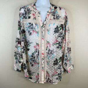 Floral Sheer Blouse with Lace Trim